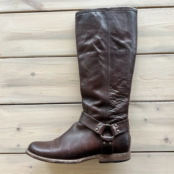 FRYE Phillip Harness Tall Dark Brown Leather Boot 76850 Size 8.5 - Picture 1 of 5